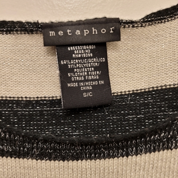 Metaphor Sparkle Black Tan Striped Long Sleeve Sweater Size Small - Picture 7 of 9